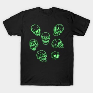 Neon Green Skulls Sketch Study T-Shirt